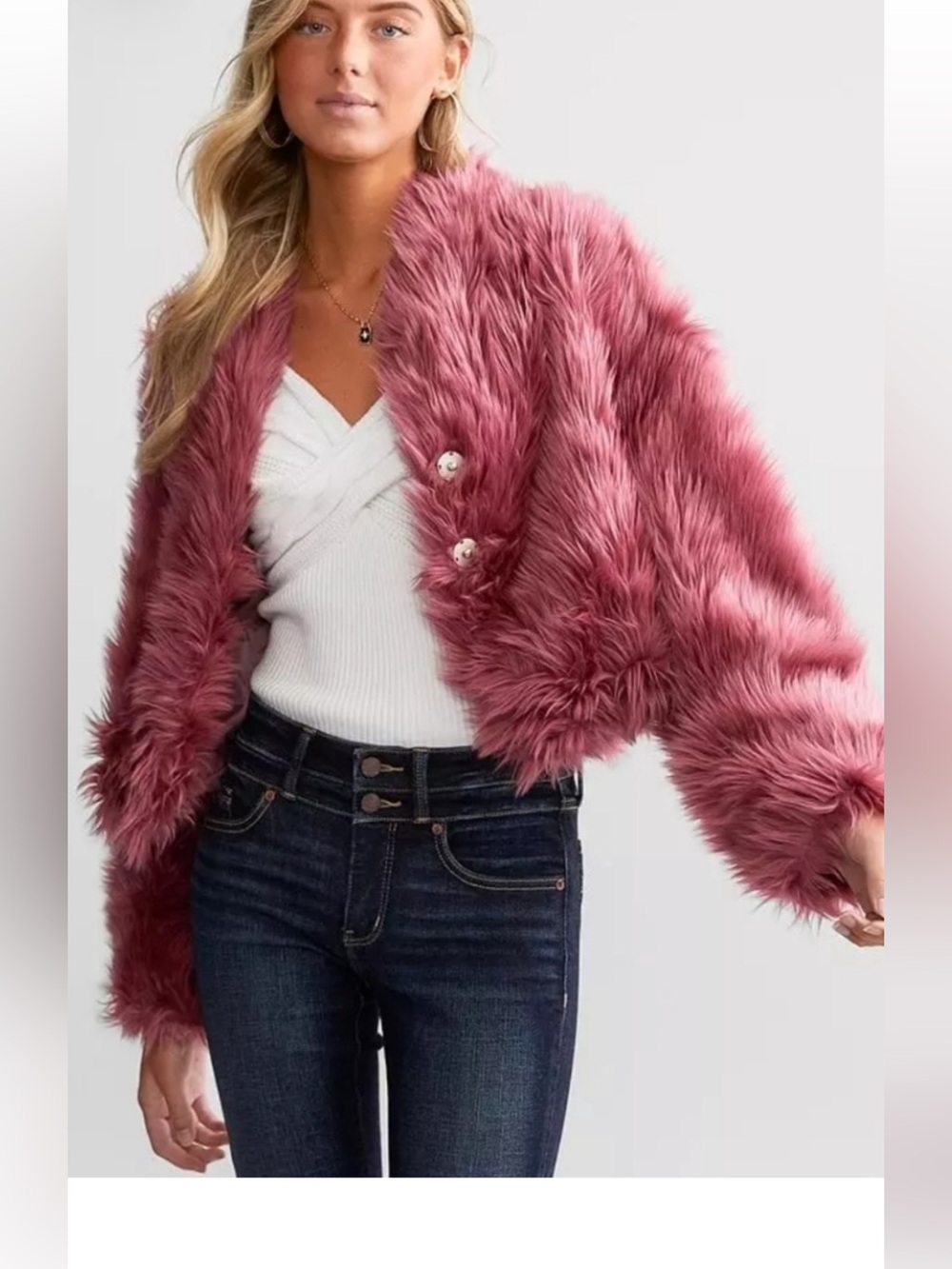 We The Free All Night faux fur Crop Jacket in Mesa NWT
